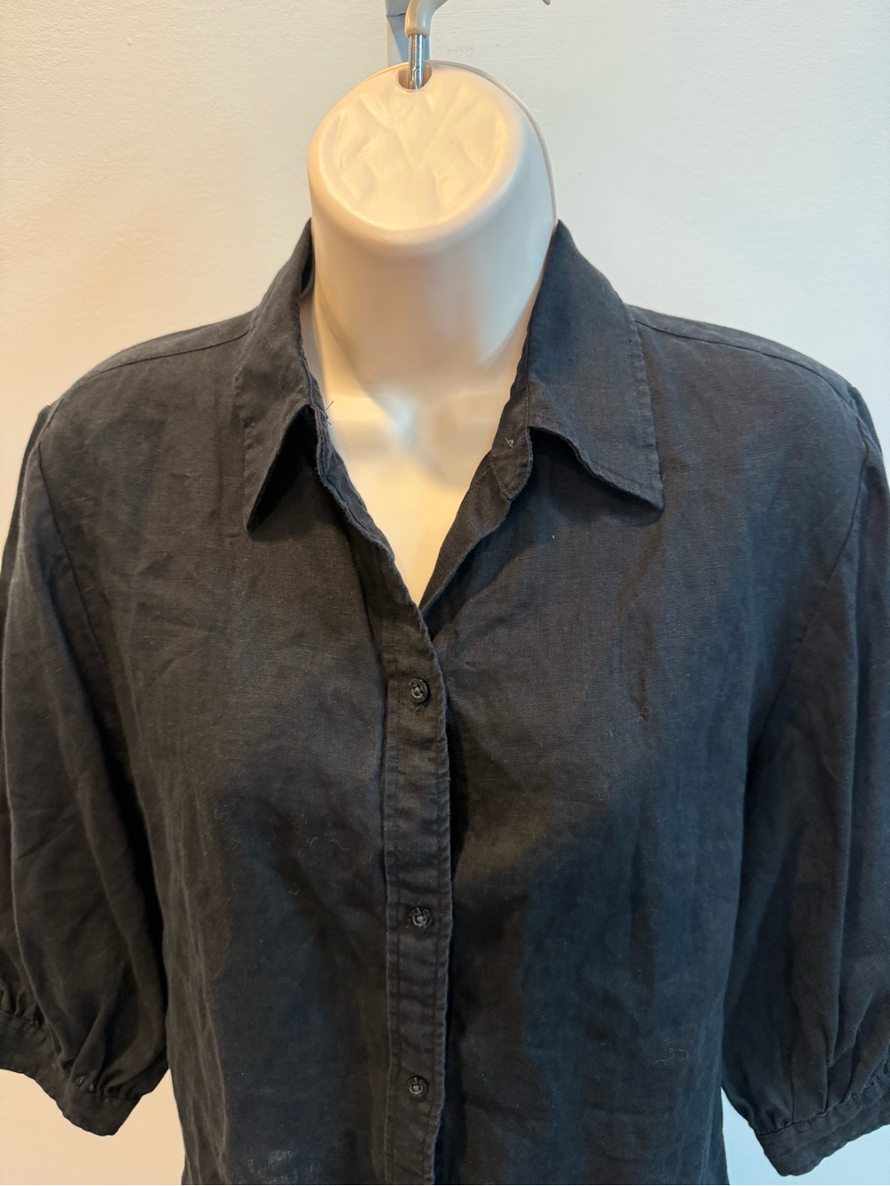 Ralph Lauren Black Short-Sleeve Linen Button-Down Shirt Women Corral Size M